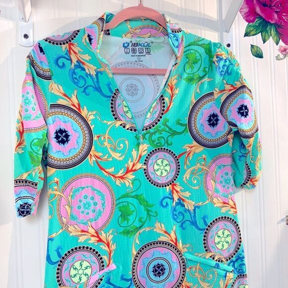Ibkul Elbow Length Sleeve Dress Debbie Turq/Multi  Sz S - Picture 3 of 5
